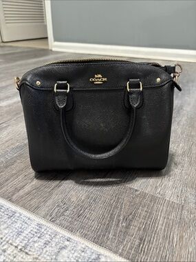 Coach Black Leather Mini Satchel with Gold Hardware Accents